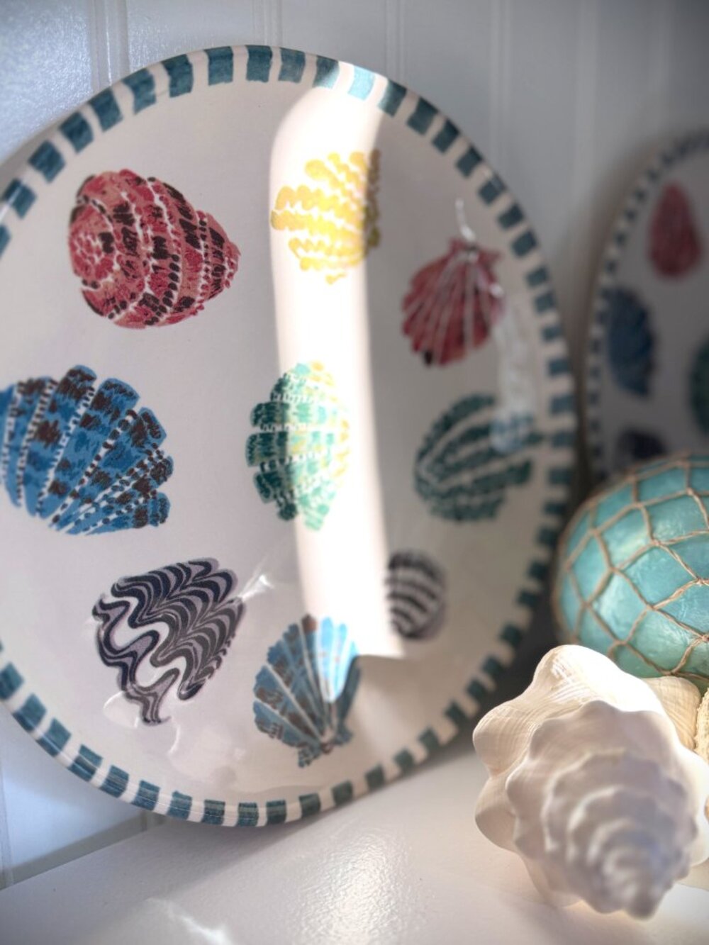 Threshold Multicolor Seashells Coastal Stoneware Dinner Plates Set of 5
